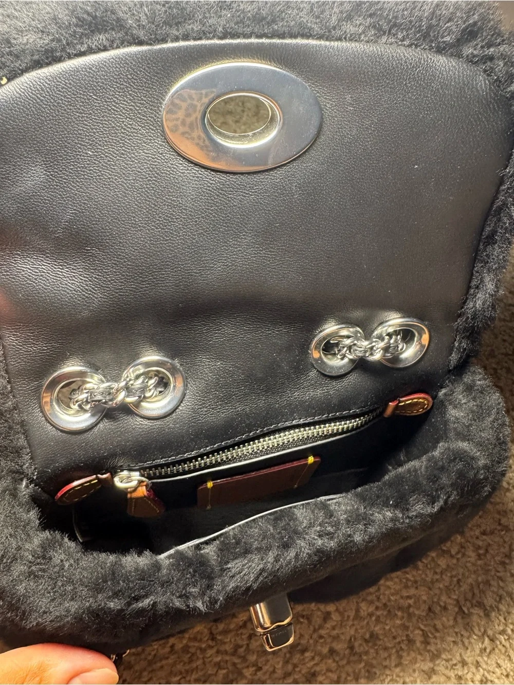 Coach Black Faux Fur Shoulder Bag with Gunmetal Chain Strap